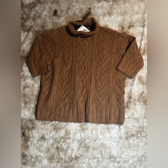 IRIS & INK Billie cable-knit cashmere turtleneck sweater Brown LARGE - Picture 1 of 8